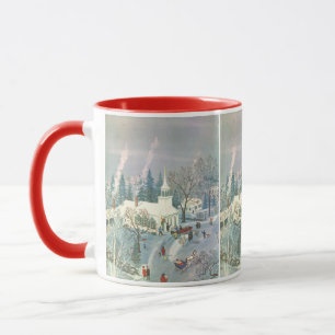 Vintage Christmas, People Going to Church in Snow Mug