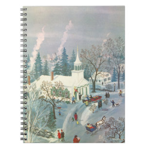 Vintage Christmas, People Going to Church in Snow Notebook