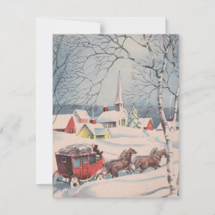 Vintage Christmas People Ridding A Horse Carriage  Holiday Card