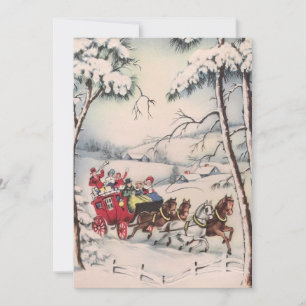 Vintage Christmas People Ridding A Horse Carriage  Holiday Card