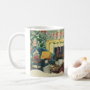 Vintage Christmas Pets in the Living Room Coffee Mug