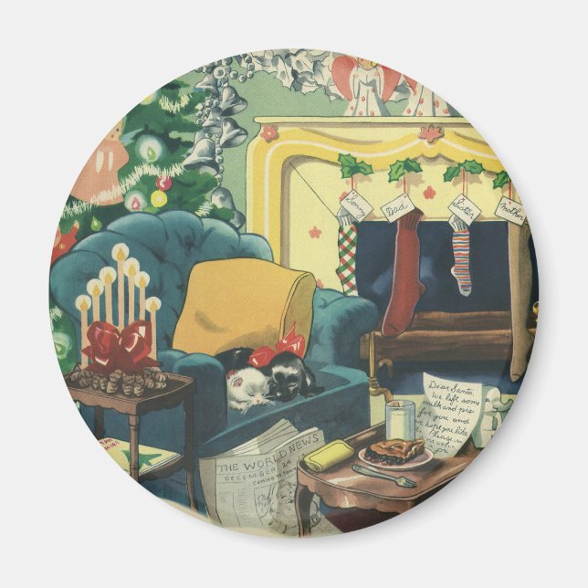 Vintage Christmas Pets in the Living Room Magnet (Front)