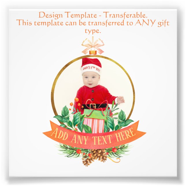 Vintage Christmas PHOTO Bauble Custom Template (Front)