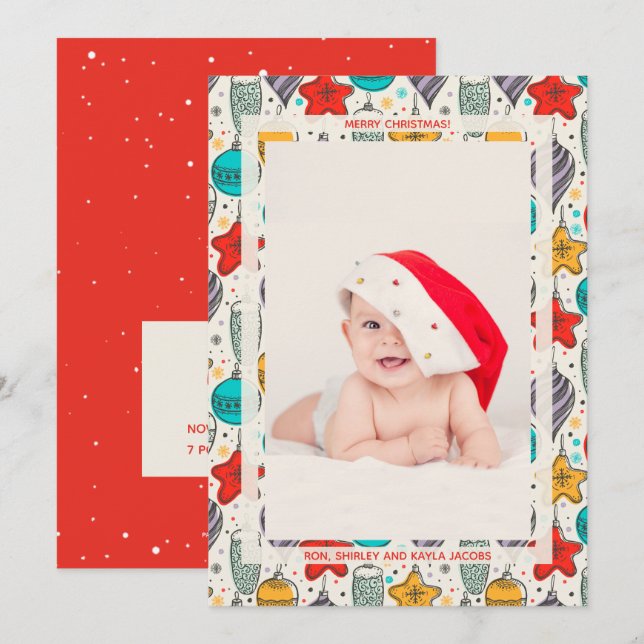 Vintage Christmas Photo Birth Announcements (Front/Back)