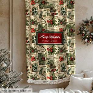 Vintage Christmas photo collage watercolor blanket