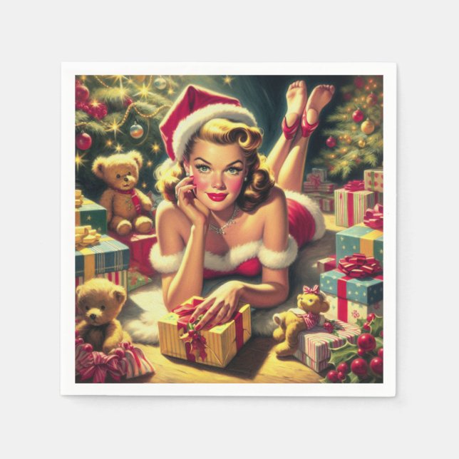 Vintage Christmas Pin up Napkin (Front)