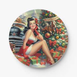Vintage Christmas Pin up Paper Plate