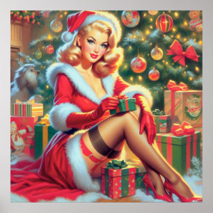 Vintage Christmas Pin Up Poster