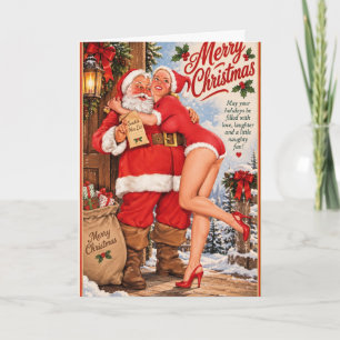 Vintage Christmas Pin-Up with Santa Card