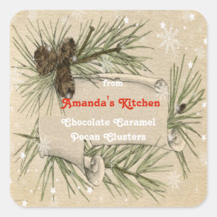 Vintage Christmas, Pine Cones, Candy, Treats, Square Sticker