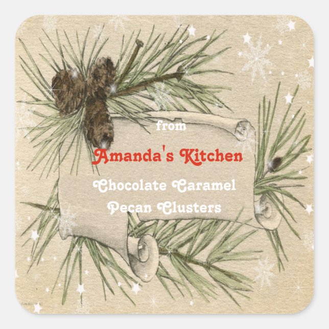 Vintage Christmas, Pine Cones, Candy, Treats, Square Sticker (Front)