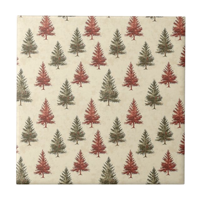 Vintage Christmas Pine Tree Pattern (2) Tile (Front)