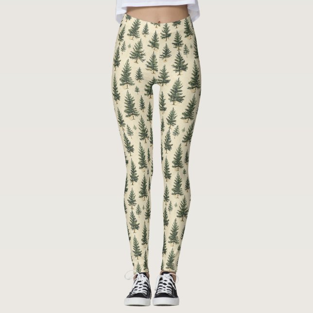 Vintage Christmas Pine Tree Pattern (3) Leggings (Front)