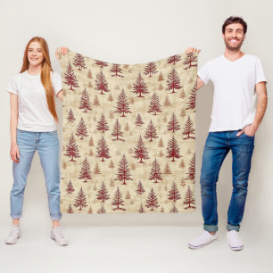 Vintage Christmas Pine Tree Pattern (4) Fleece Blanket