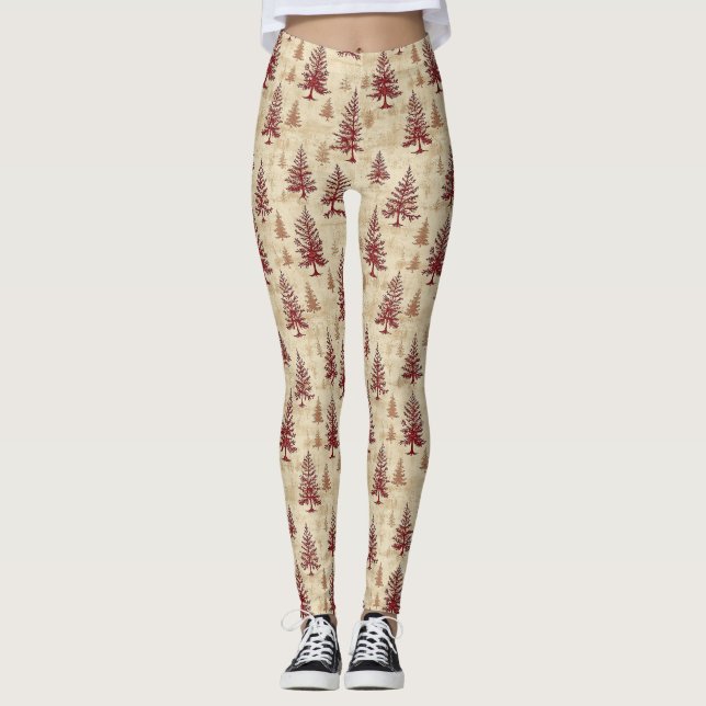 Vintage Christmas Pine Tree Pattern (4) Leggings (Front)