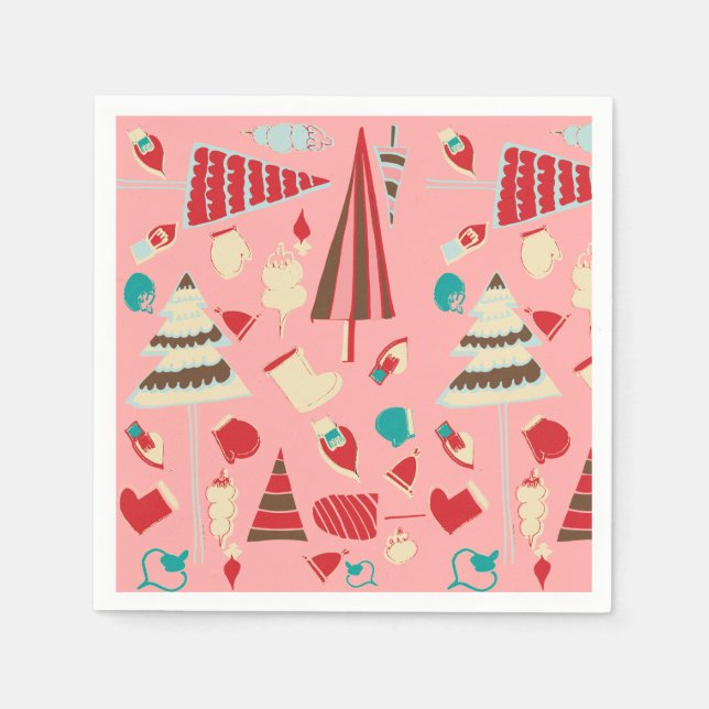 Vintage Christmas Pink Napkin (Front)