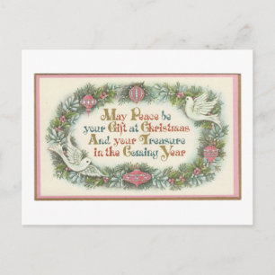 Vintage Christmas Pink With Doves Holiday Postcard