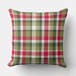 Vintage Christmas Plaid Red and Olive Green Cushion