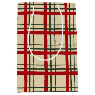 Vintage Christmas Plaid Tartan Design Medium Gift Bag