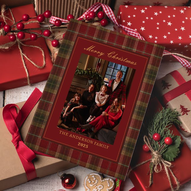 Vintage Christmas Plaid Timeless Heirloom Photo Holiday Card (Creator Uploaded)