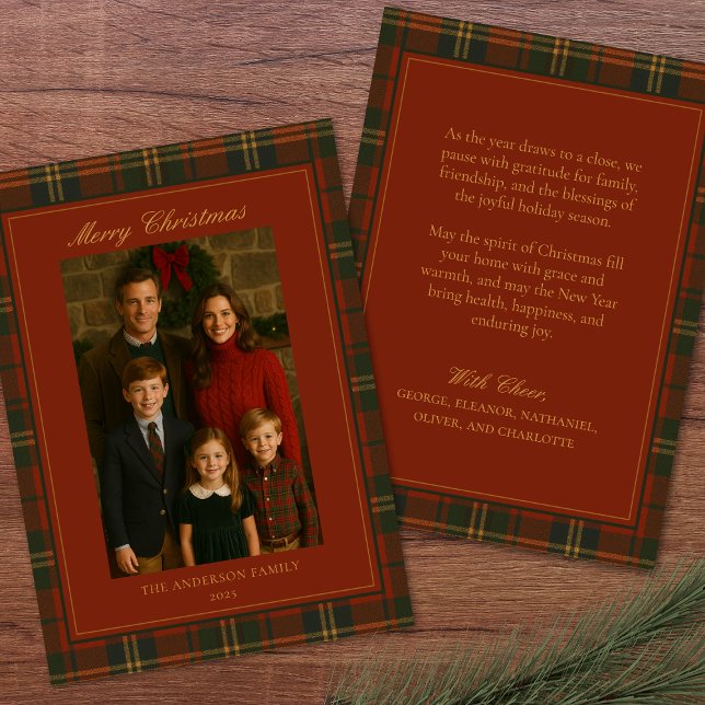 Vintage Christmas Plaid Traditional Family Holiday Card (Creator Uploaded)