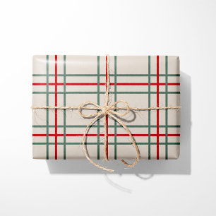 Vintage Christmas Plaid Wrapping Paper - Beige