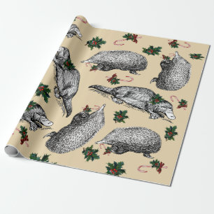 Vintage Christmas Platypus & Echidna of Australia Wrapping Paper