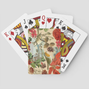 Vintage Christmas playing cards w/ birds & flower