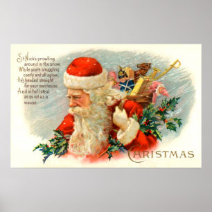 Vintage Christmas poem Santa decor poster
