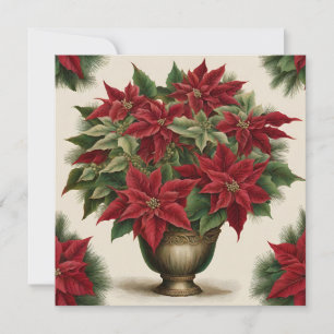 Vintage Christmas Poinsettia Bouquet Holiday Card