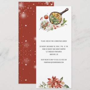 Vintage Christmas Poinsettia Evergreen Lunch  Invitation