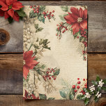 Vintage Christmas Poinsettia Floral Ephemera Tissue Paper<br><div class="desc">Elegant sprays of vintage style poinsettias and holly with antique script on sepia distressed parchment background. Suitable for decoupage projects.</div>