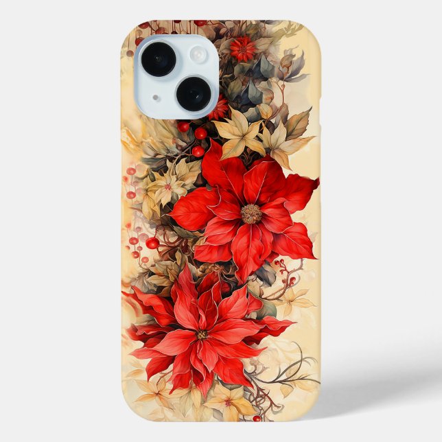 Vintage Christmas Poinsettia Flowers Case-Mate iPhone Case (Back)