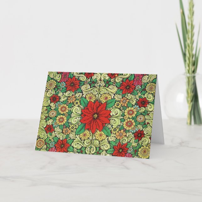 Vintage Christmas Poinsettia Holiday Card (Front)
