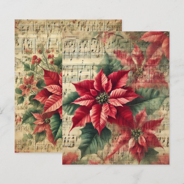 Vintage Christmas Poinsettia Sheet Music Scrapbook (Front/Back)