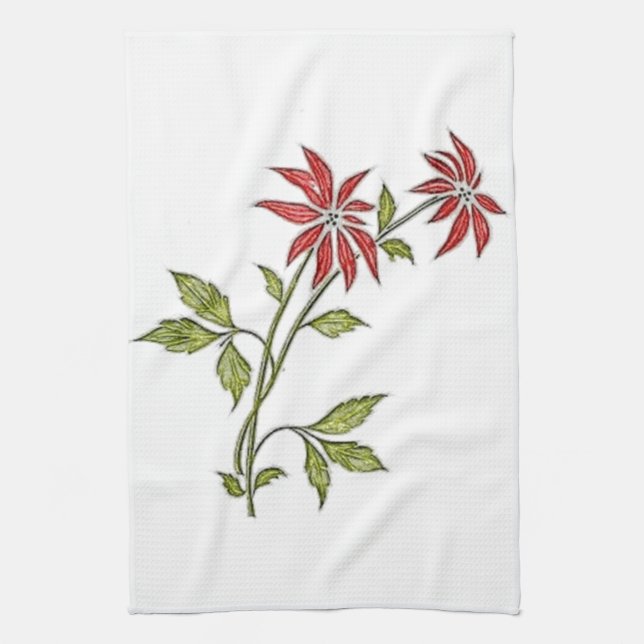 Vintage Christmas Poinsettia Tea Towel (Vertical)
