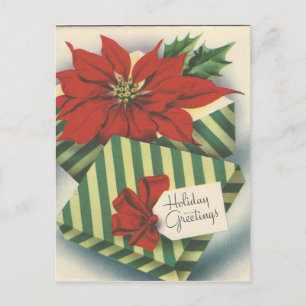 Vintage Christmas Poinsettia With Gift Holiday Postcard
