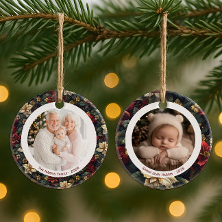 Vintage Christmas Poinsettias 2 Photo Ornament
