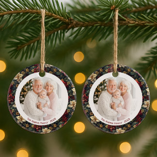 Vintage Christmas Poinsettias 2 Sided Ornament