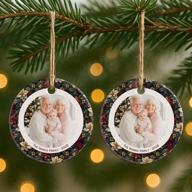 Vintage Christmas Poinsettias 2 Sided Ornament (Vintage Christmas Poinsettias 2 Sided Ornament)