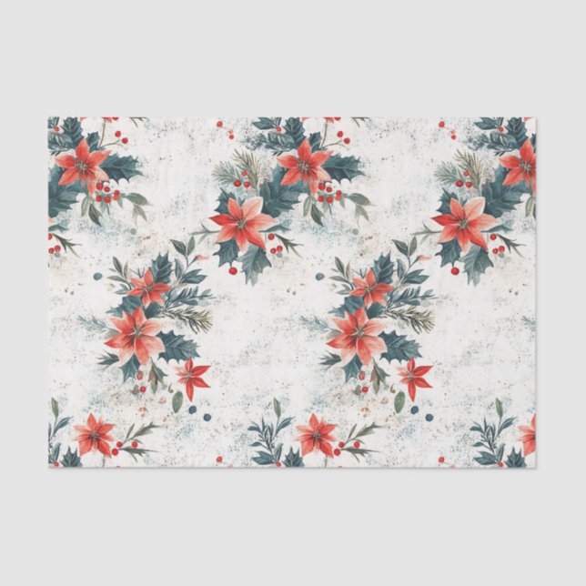 Vintage Christmas Poinsettias and Foliage Tissue Paper (Front)