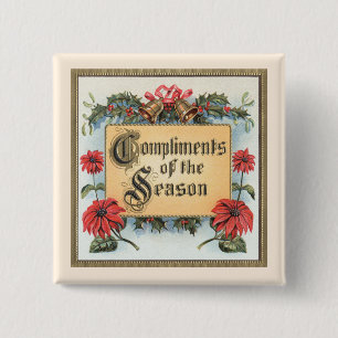 Vintage Christmas Poinsettias in an Ornate Frame 15 Cm Square Badge