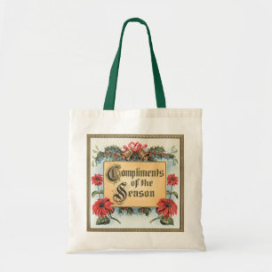 Vintage Christmas Poinsettias in an Ornate Frame Tote Bag