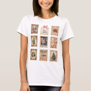 Vintage Christmas Postage Stamps, Add Your Photo T-Shirt
