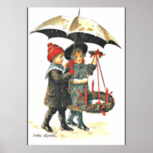 Vintage Christmas Postcard by Jenny Nystrom Poster