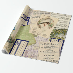 Vintage Christmas Postcard Collage Wrapping Paper