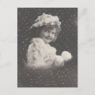 Vintage Christmas postcard-girl with snowballs Holiday Postcard