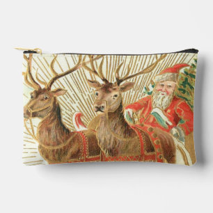 VIntage Christmas Postcard, Santa with Reindeer Accessory Pouch