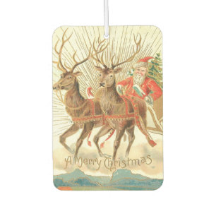 VIntage Christmas Postcard, Santa with Reindeer Car Air Freshener