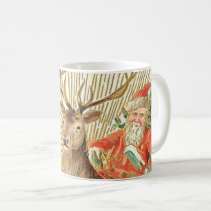VIntage Christmas Postcard, Santa with Reindeer Coffee Mug